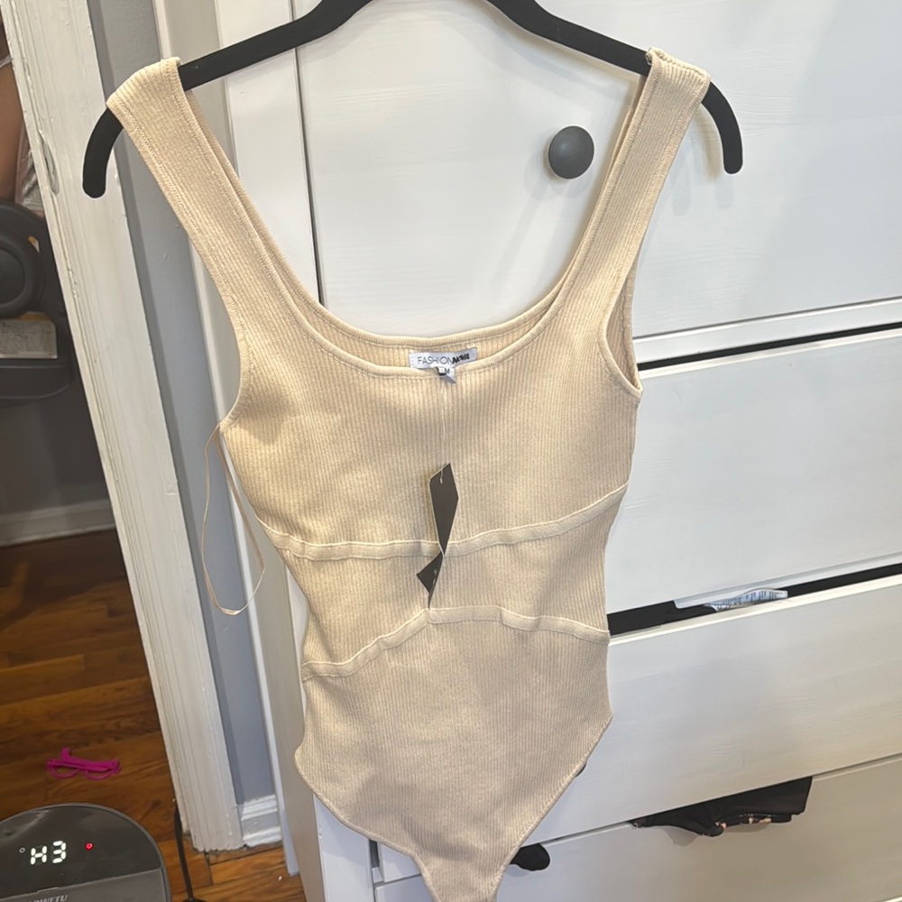 Beige Ribbed Bodysuit